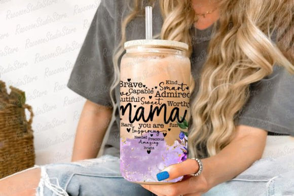 Inspirational Mama frosted glass can with a bamboo lid