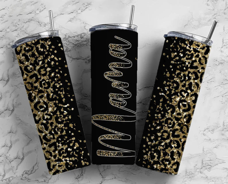Mama gold faux glitter tumbler