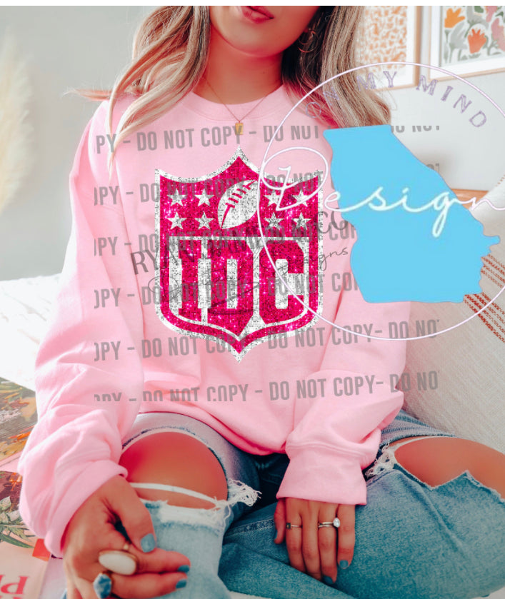 Idc faux glitter football crewneck