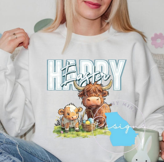 Happy easter highland cow graphic top