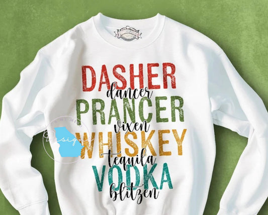 Dasher Dancer whiskey vodkas funny winter graphic tee