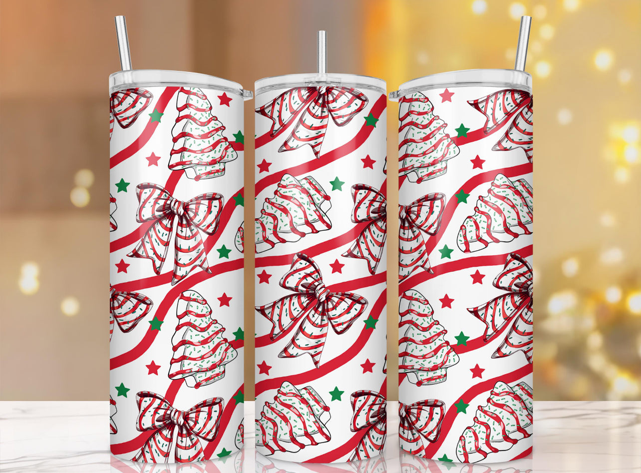 Christmas tree cake and coquette bow tumbler