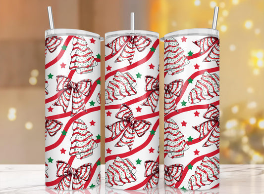 Christmas tree cake and coquette bow tumbler