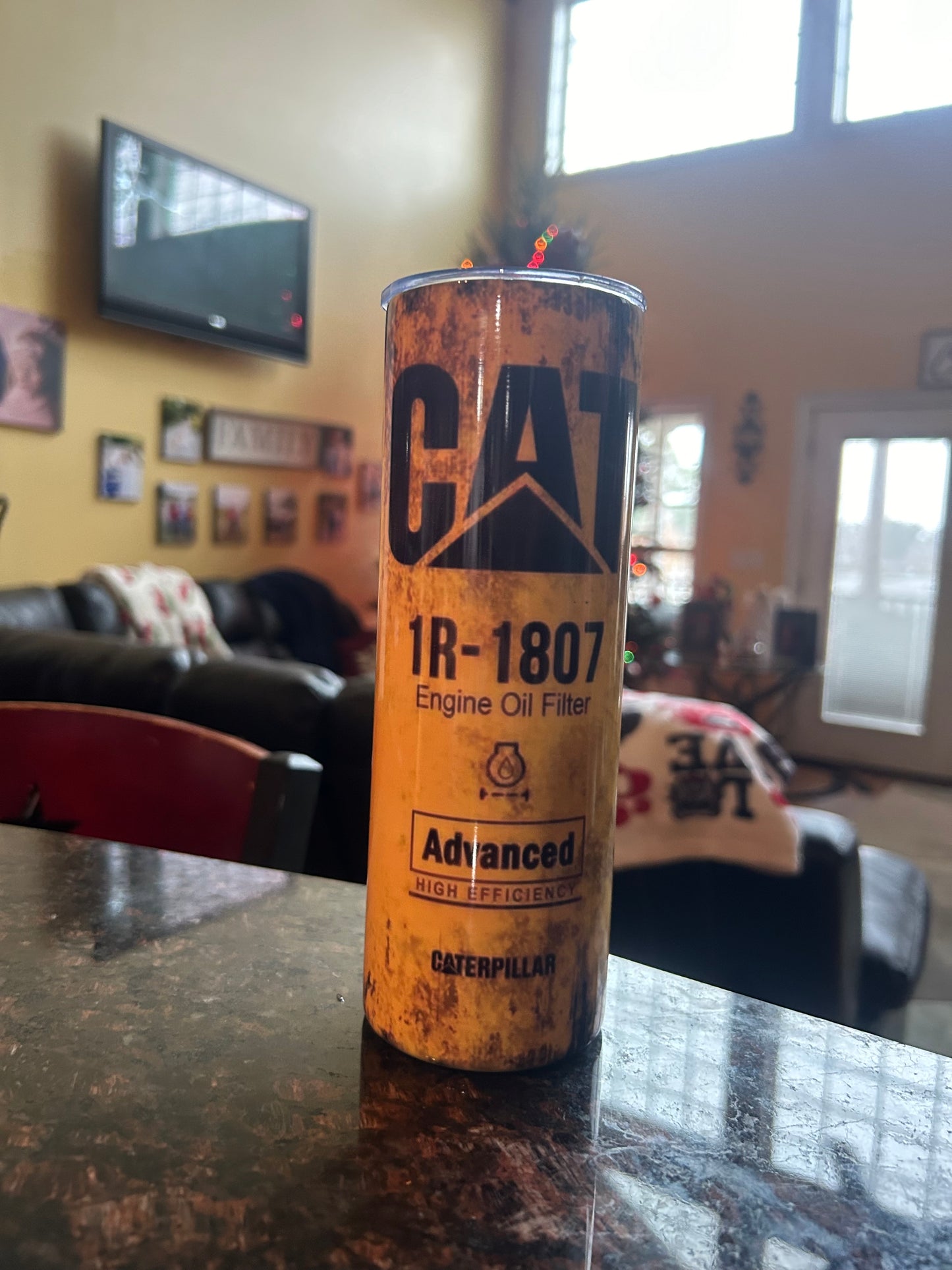 CAT oil filter themed 20 oz tumbler