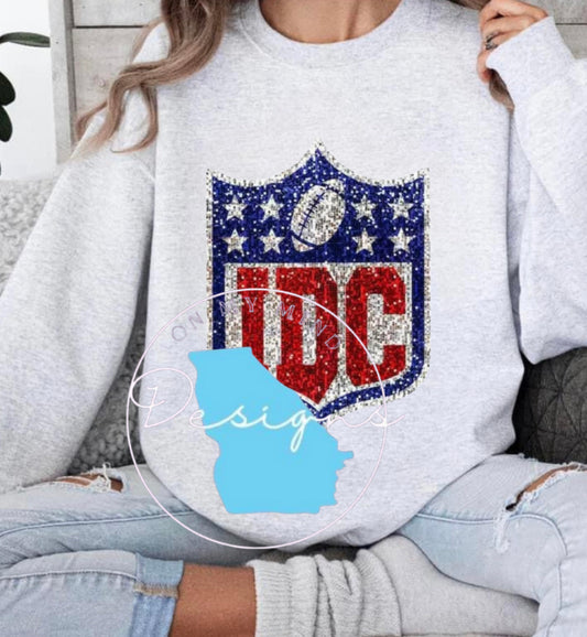 IDC faux glitter football crewneck