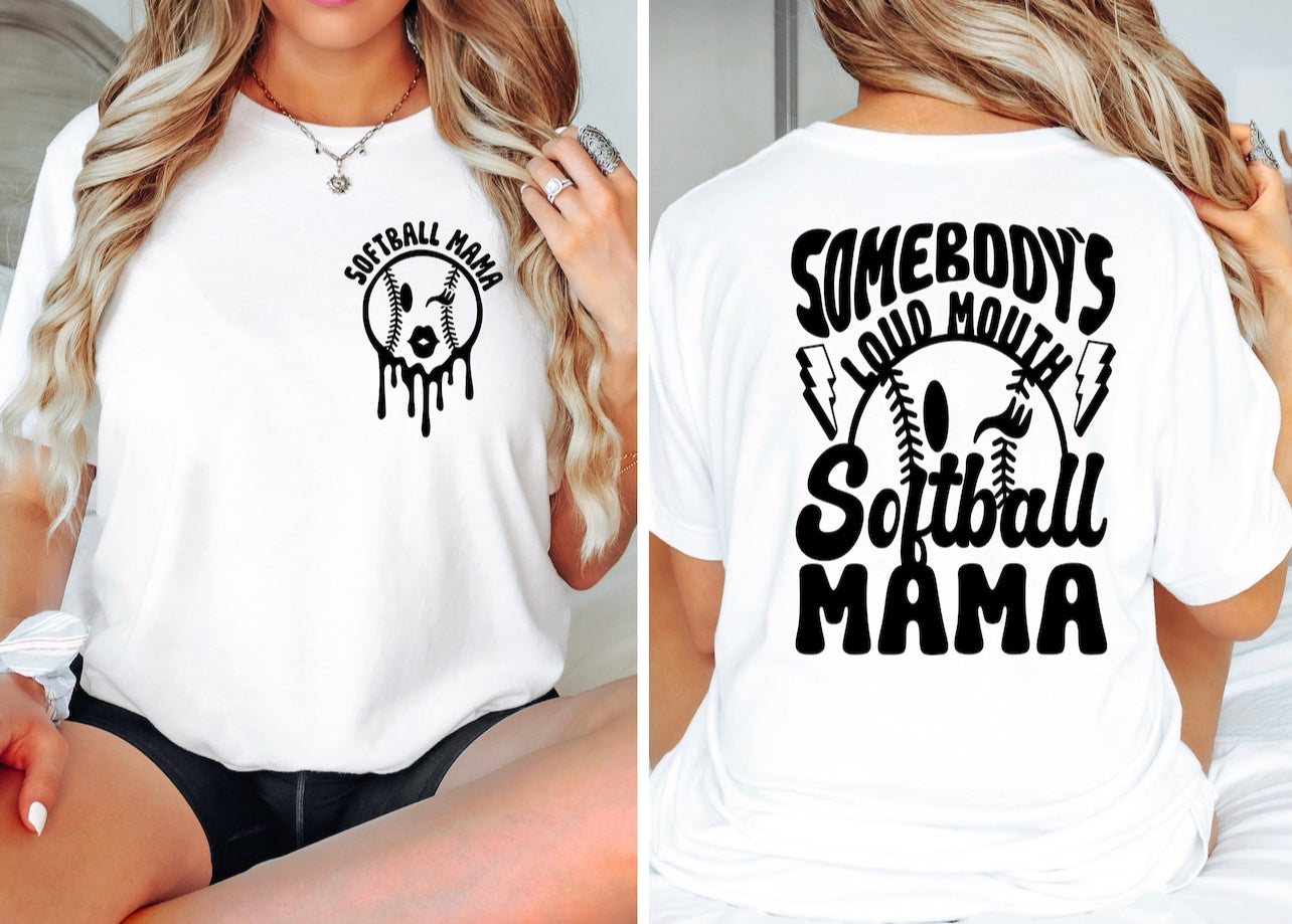 Somebody’s loud mouth softball graphic t-shirt
