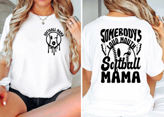 Somebody’s loud mouth softball graphic t-shirt