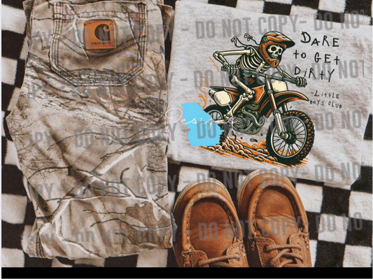 Dare to get dirty youth graphic t-shirt