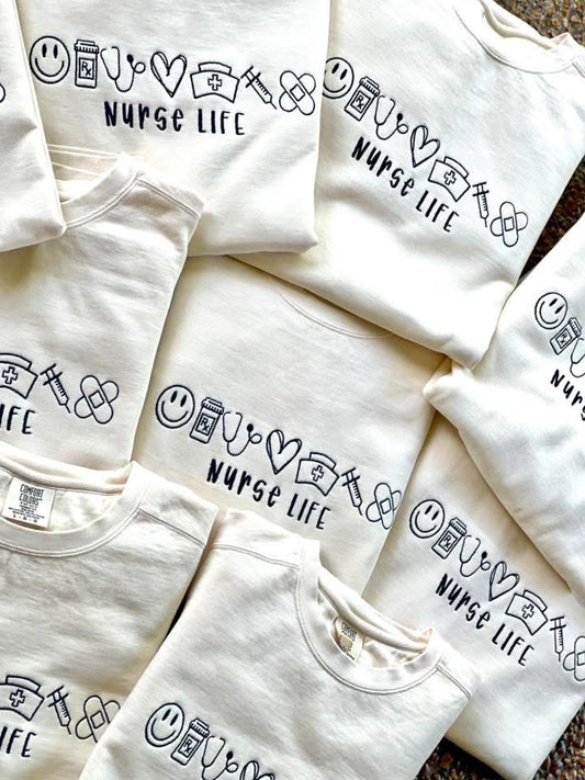 Nurse life icon embroidered crewneck