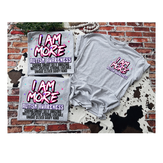 Youth pink I am more autism awareness graphic t-shirt