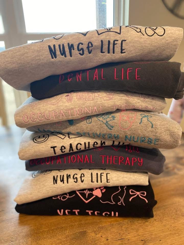 Teacher life icon embroidered t-shirt