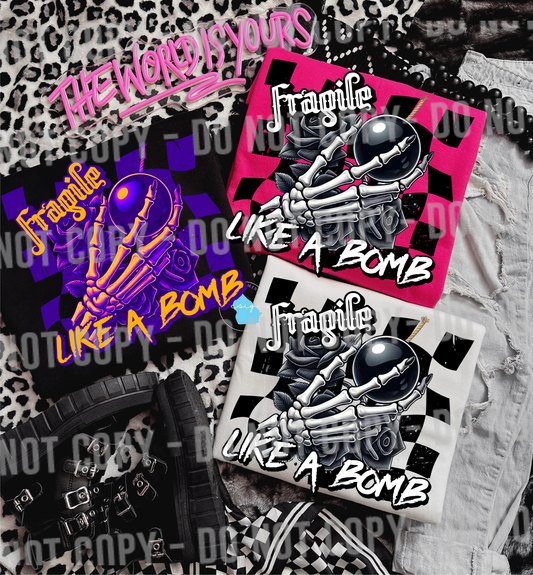 Fragile like a bomb graphic  t-shirt