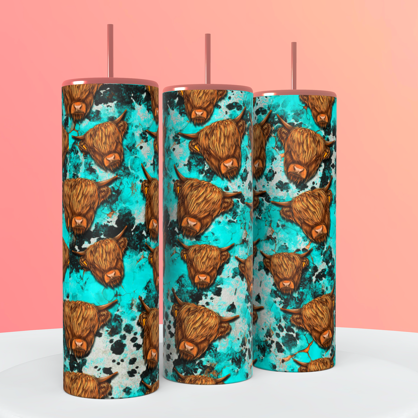 Highland cow teal 20oz tumbler