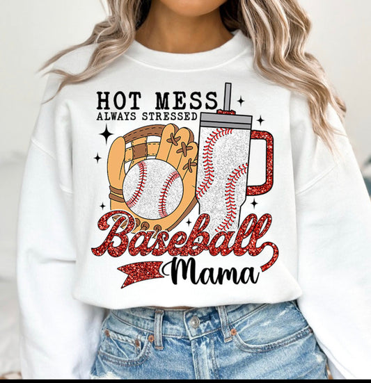 Hot mess Baseball mama graphic tee