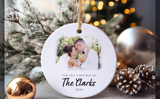 Personalized Anniversary photo Christmas ornament