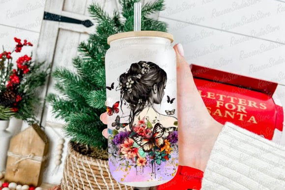Inspirational Mama frosted glass can with a bamboo lid