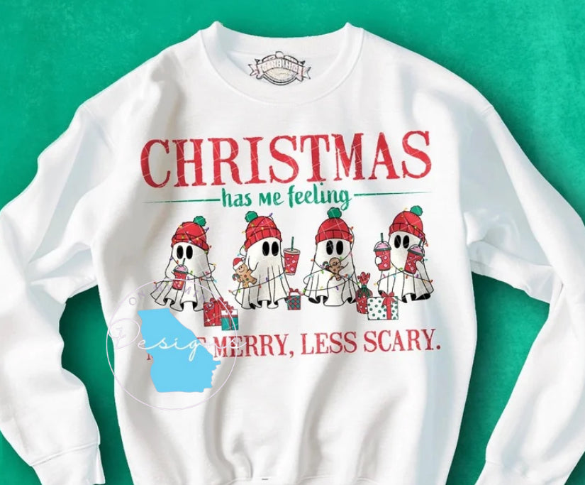 Christmas makes me merry not scary winter graphic tee