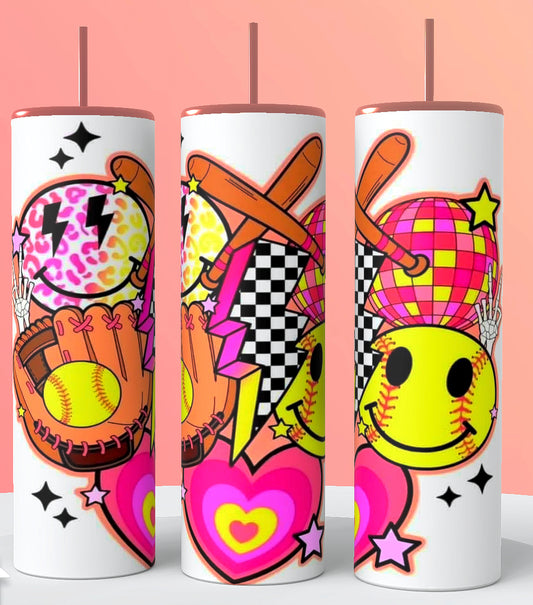 Retro pink softball tumbler