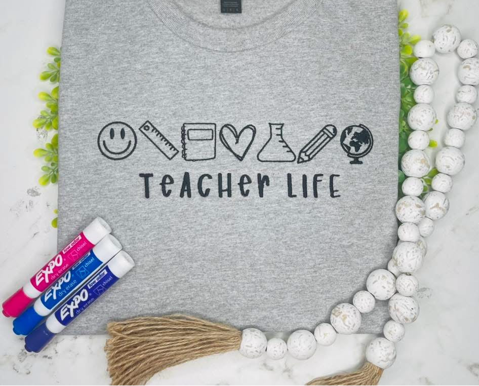 Teacher life icon embroidered t-shirt