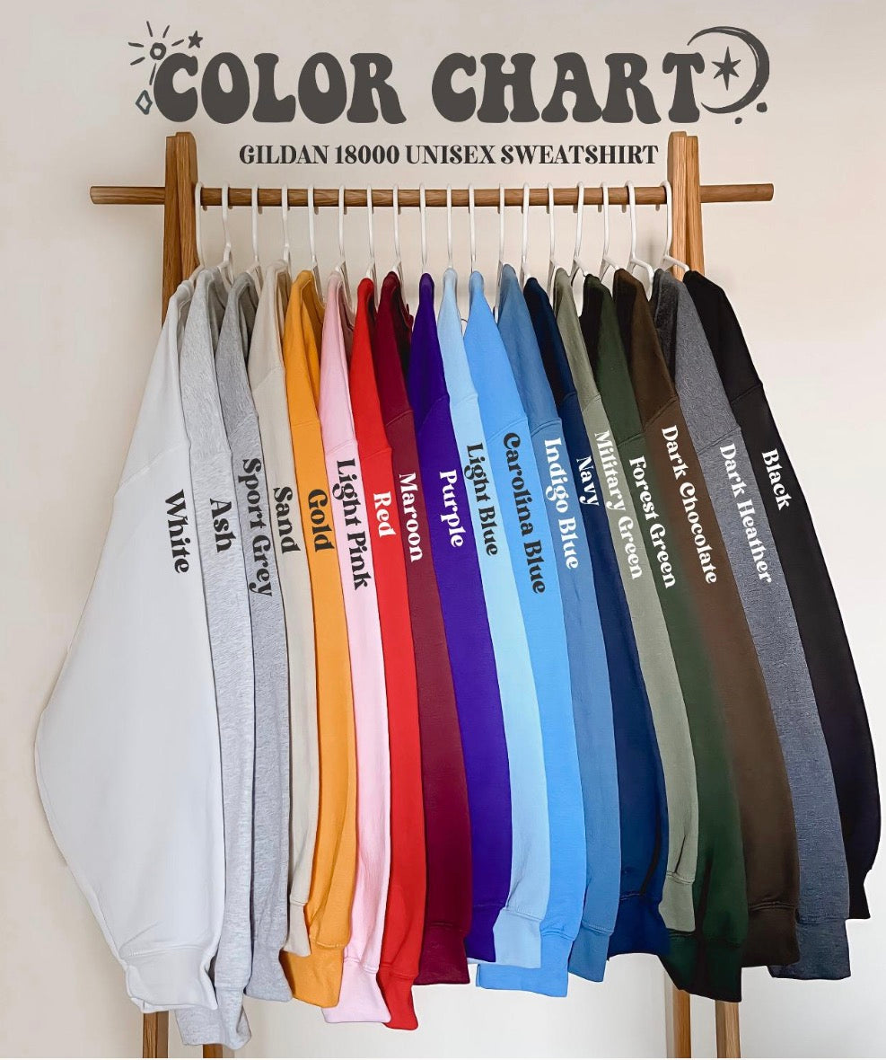 Gildan crewneck and hoodie color options