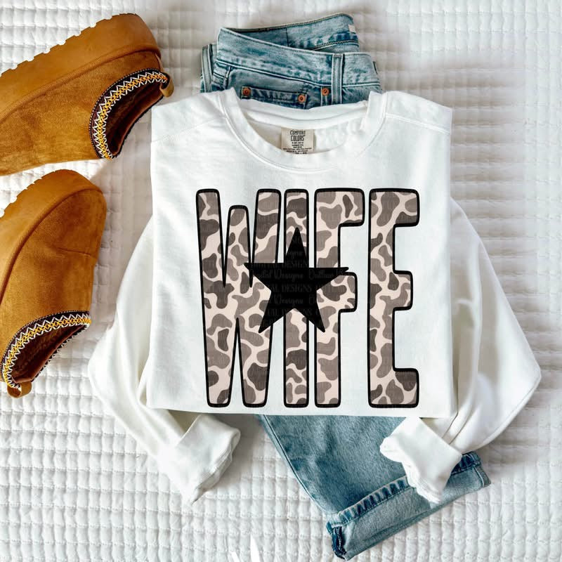 WIFE camouflage graphic shirt with black star
